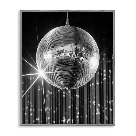 Stupell Industries Modern Black Disco Ball Gray Framed Giclee Art, 16 x 20, by Jesse Keith