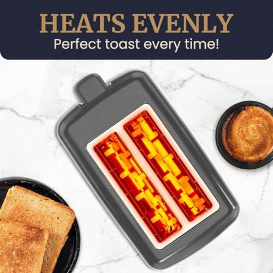 Cool-Touch 2 Slice Toaster 6 Toast Settings and Cancel Function Extra Wide 1.25" Slots Easily Fits Breads English Muffins Bagels and Waffles Gunmetal Gray