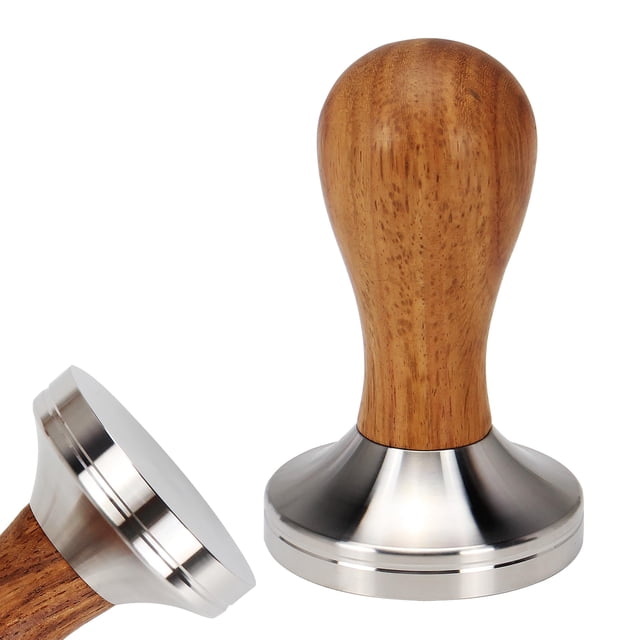 Prensador de café espresso, base de acero inoxidable duradera + mango de madera maciza, prensador de café de 58 mm para el hogar y la cafetería.