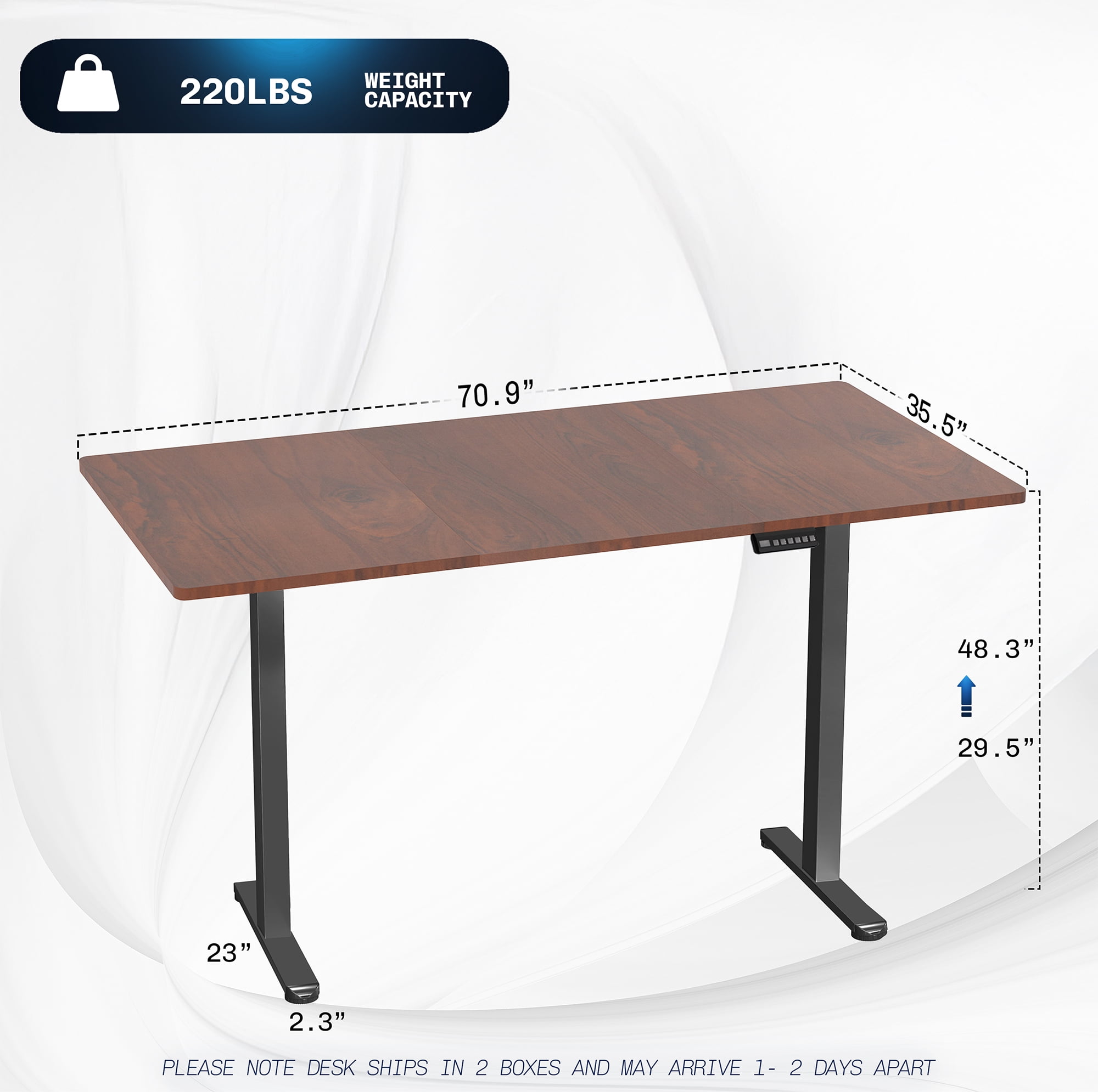 VIVO Electric Dual Motor 71” x 36” Standing Desk, Dark Walnut Top, Black Frame