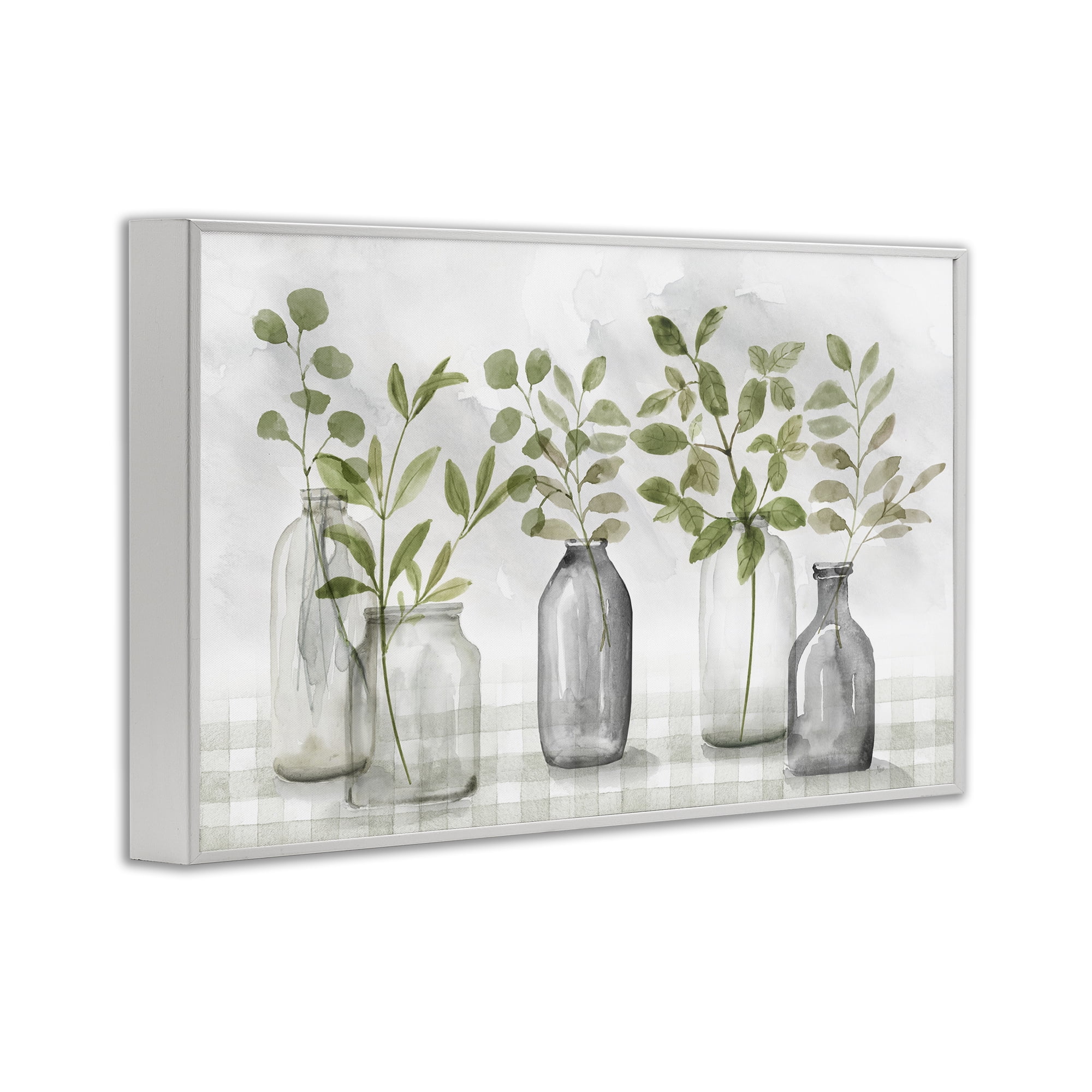 Stupell Industries Greenery Leaves in Vases White Framed Giclee Art, design by Nan