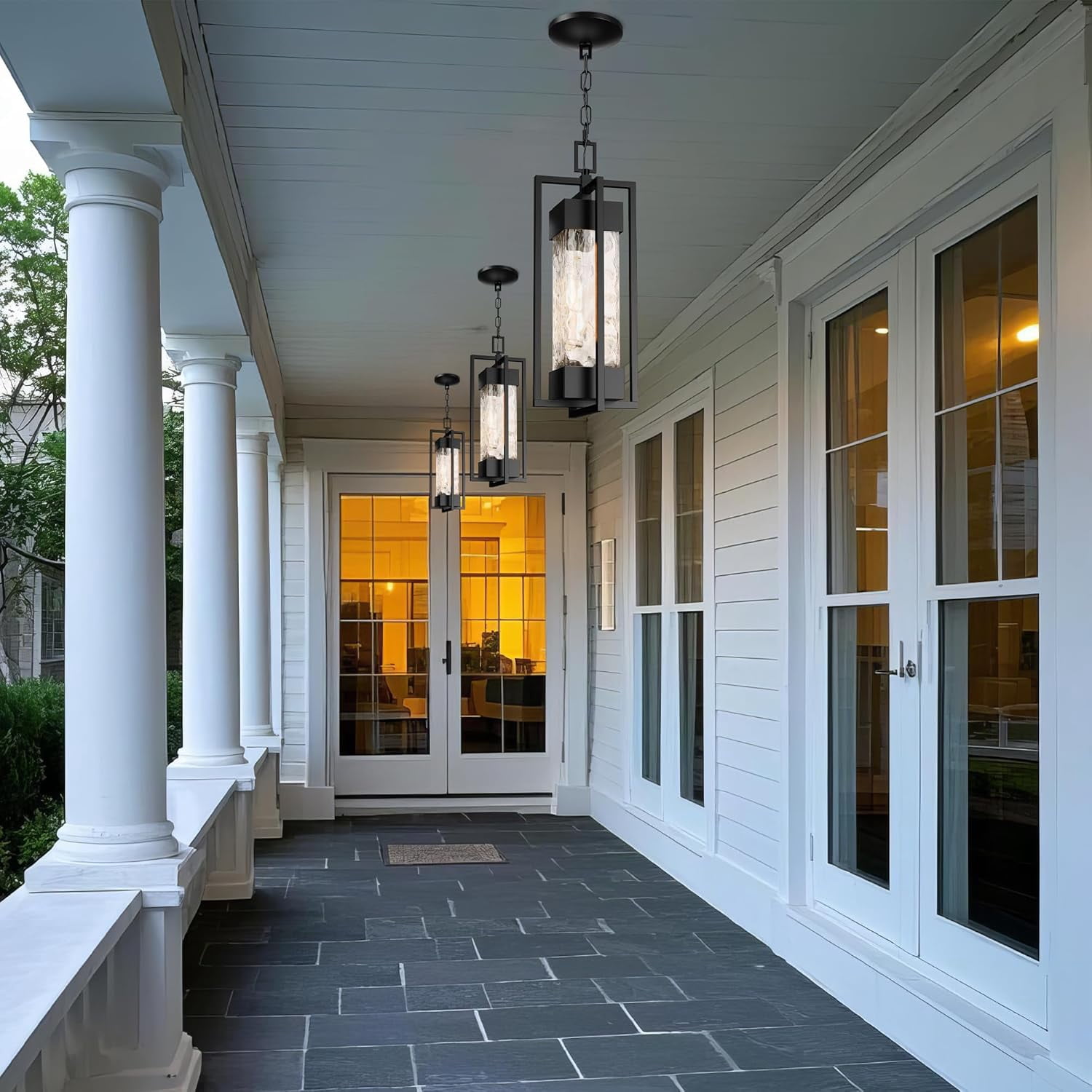 Modern Outdoor Indoor Pendant Light Fixture, Rustproof Chandelier Lighting Exterior with Water Glass for Porch, Garage, Gazebo, Patio (Bulb Included)