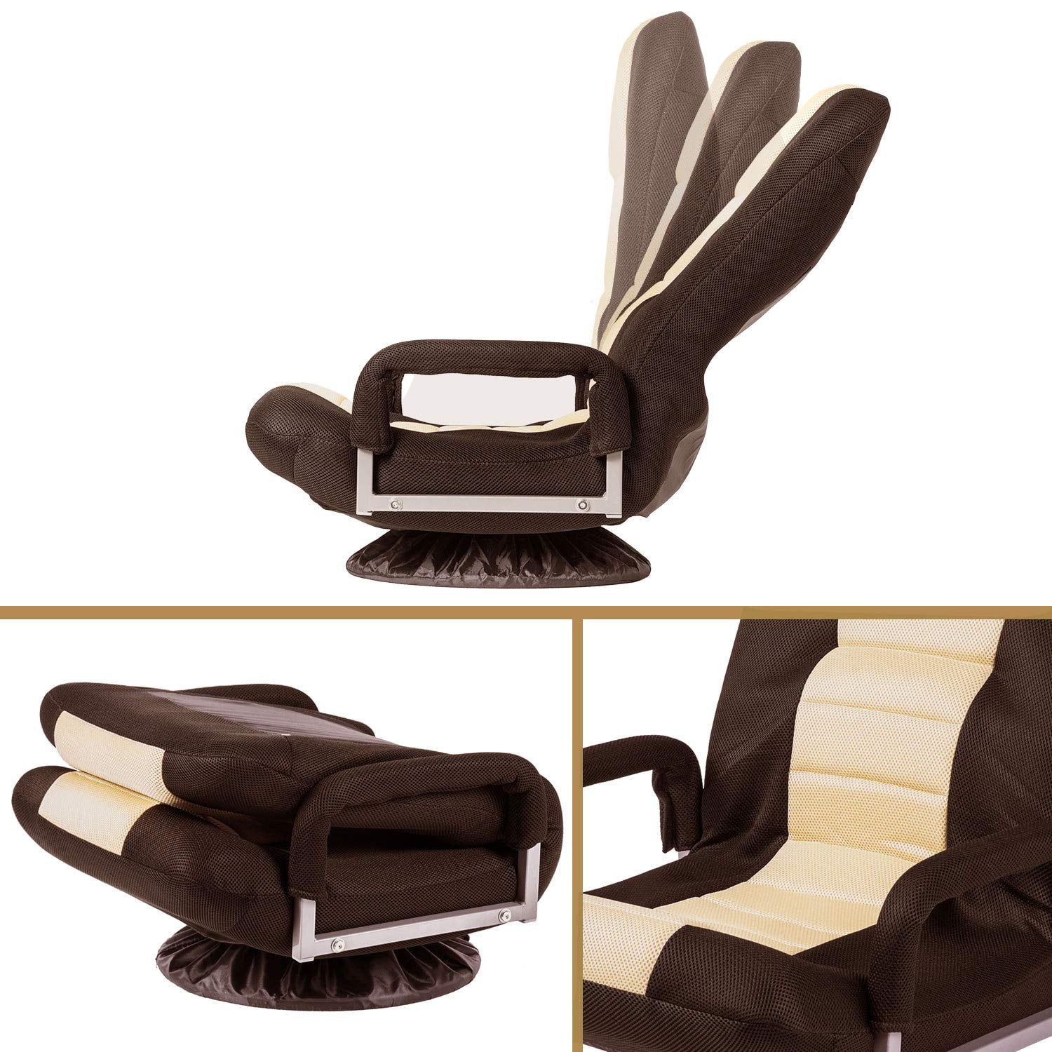 Lowestbest Floor Gaming Chair, Highback Rocking Floor Chair, Foldable Floor Chair for Kids Teens Adults, Brown+Beige Lowestbest Floor Gaming Chair, Highback Rocking Floor Chair, Foldable Floor Chair for Kids Teens Adults, Brown+Beige