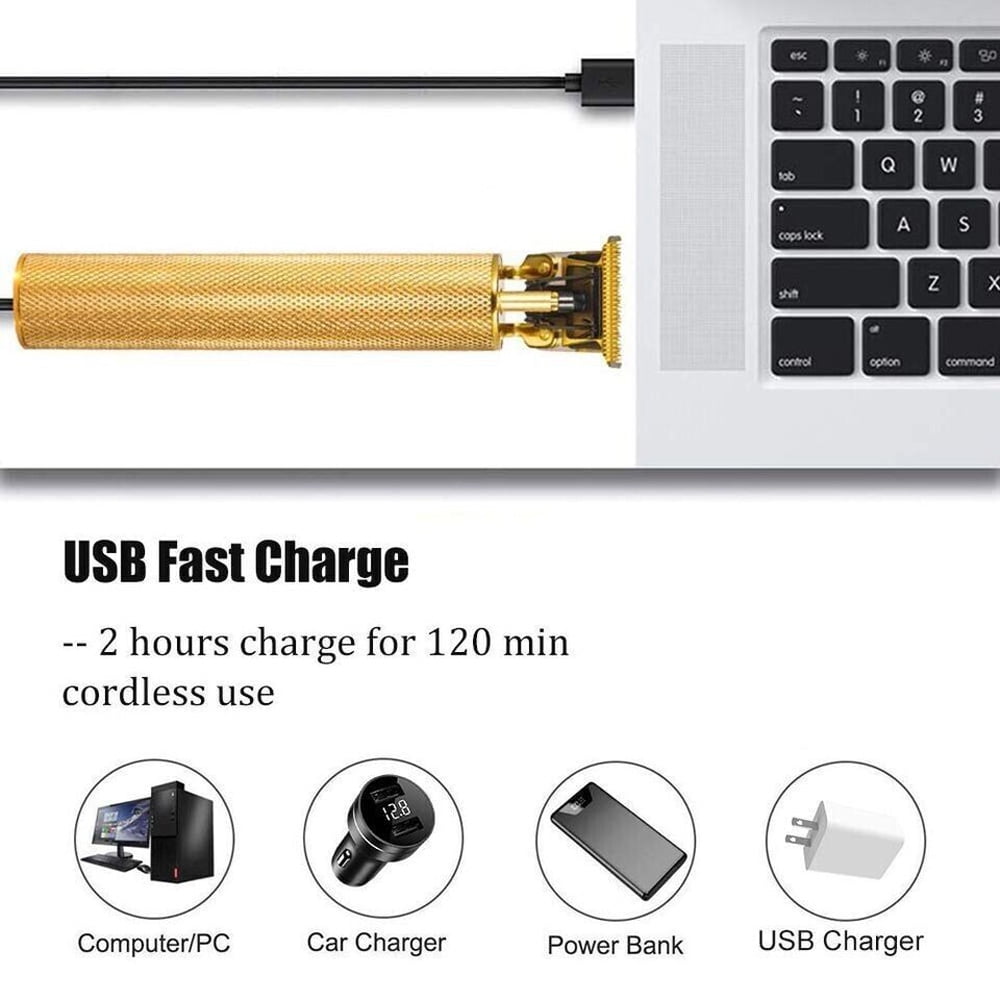 Professional Trimmer Hair Clippers T Blade Trimmer Cutting Beard USB Charge Cordless Barber Shaving Machine -Gold