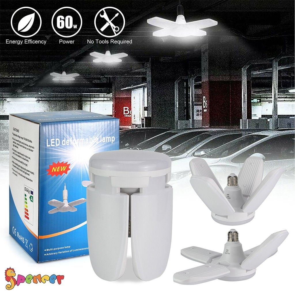 Spencer E27 60W LED Garage Light Bulb, Deformable Ceiling Fixture
