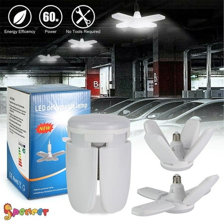 Spencer E27 60W LED Garage Light Bulb, Deformable Ceiling Fixture Lights Shop Workshop Lamp for Factory, Warehouse Barn Backyard