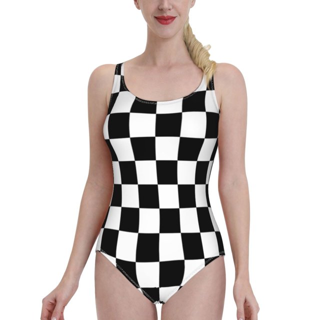 Mod Checkers One Shoulder Ruffle Swimsuits Bodysuit One Piece Swimwear Women New Female Beach Swimsuit Mod Checkers T