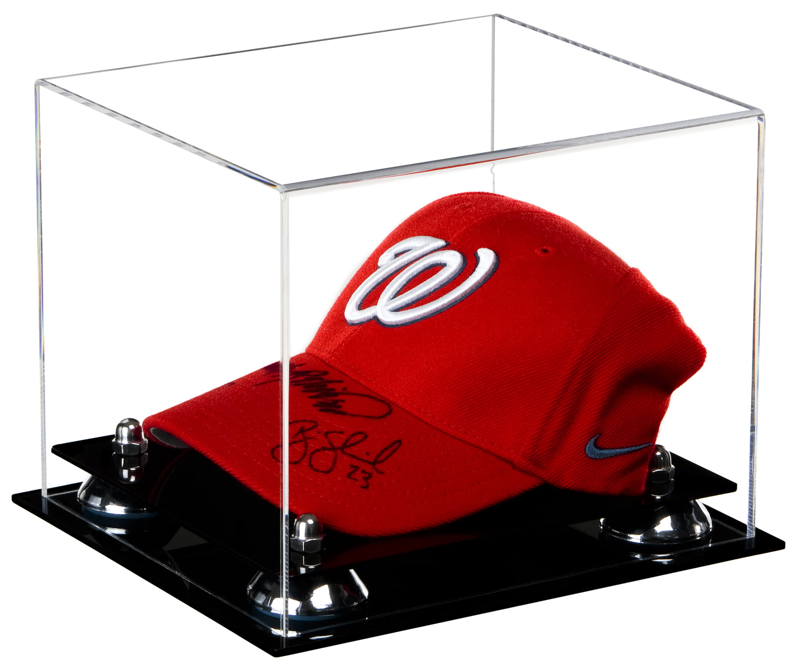 Deluxe Clear Acrylic Baseball Cap Display Case with Silver Risers (A006
