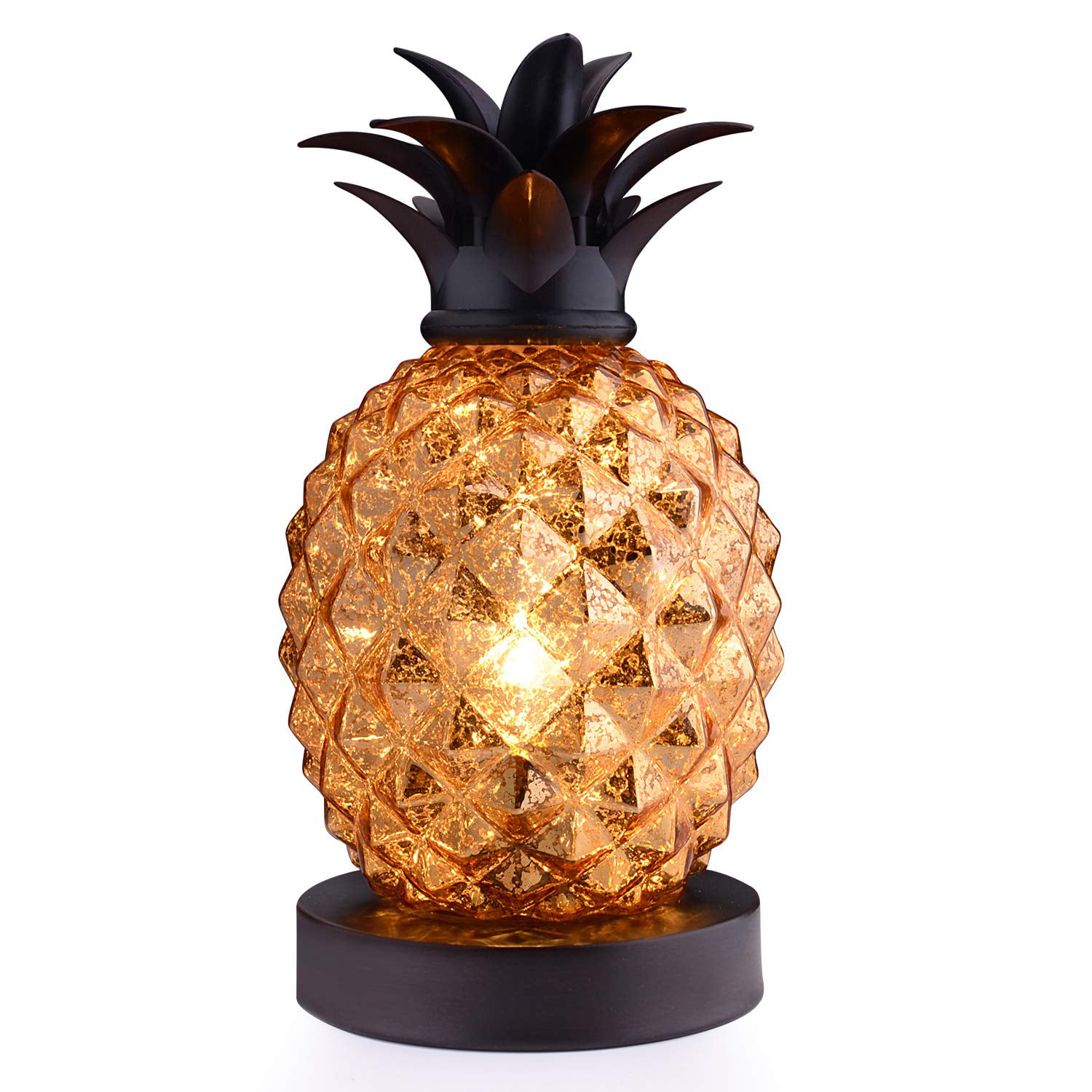 Romingo Mercury Glass Pineapple Lamp 9 Inch Batteries Operated Night Light with Timer for Living Bed Room Women's Gift for Wife Girl Friend Orange