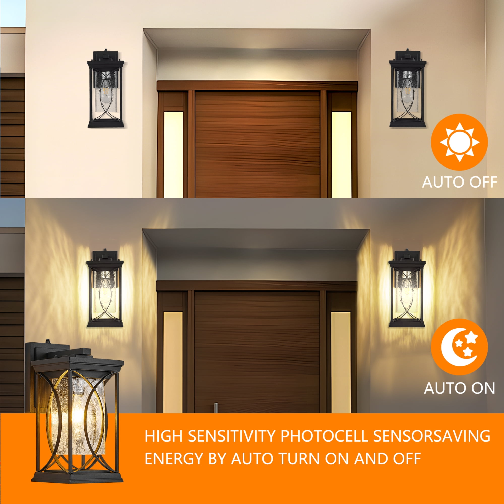 Leumius Dusk to Dawn Outdoor Wall Lantern Small Modern Exterior Light Fixture Aluminum with Crack-Like Glass Waterproof Outdoor Sconce Outside Light for House, Front Door