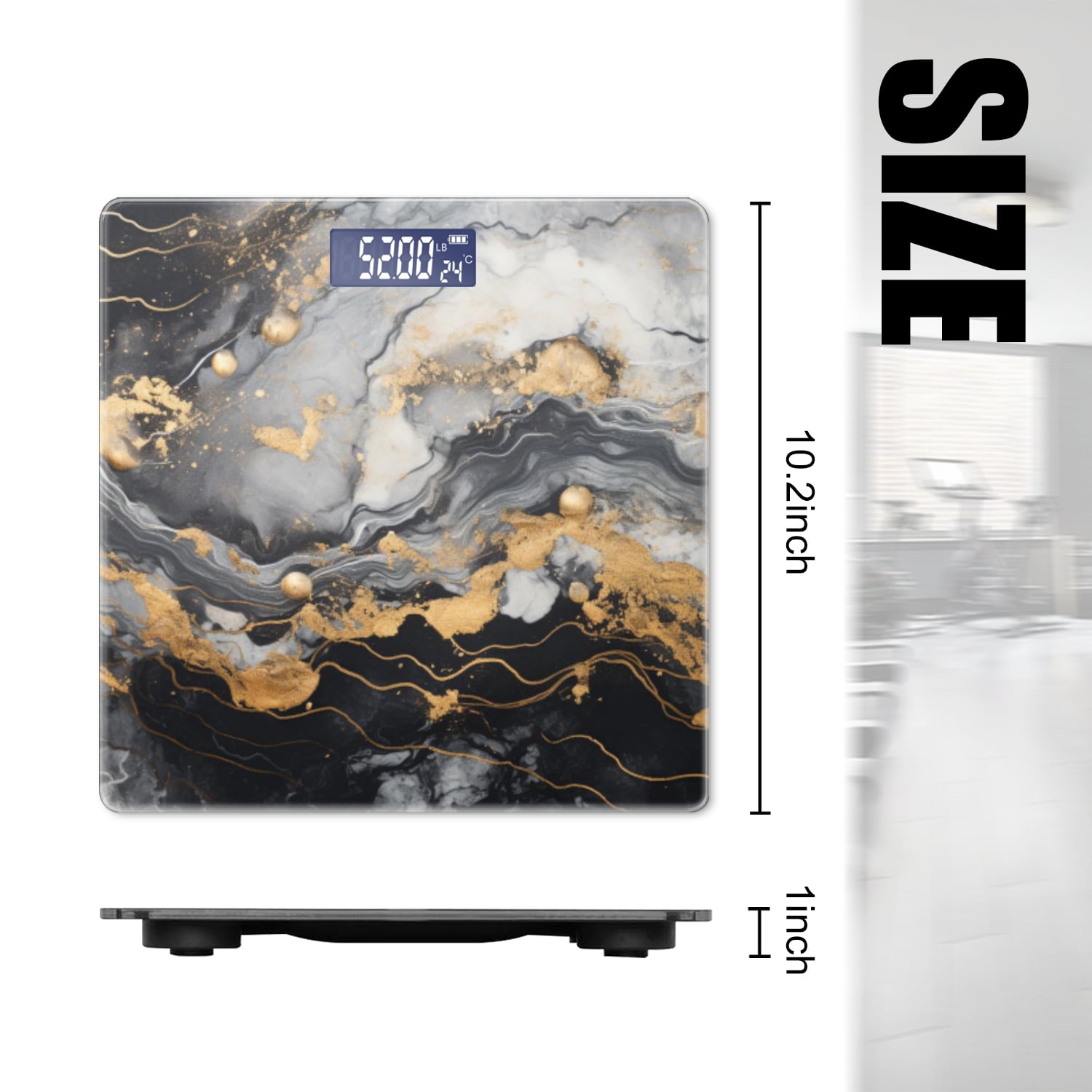 Bathroom Scale, Highly Accurate Digital Body Scale,Precisely Measures Weight up to 400 lbs-Black And White Marble With Gold Accents
