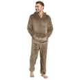 thumbnail image 5 of Men Flannel Pajamas Set Lightweight Soft Winter Warm Cozy Pjs Sleepwear Long Sleeve Pullover Hooded Lounge Pants Loungewear with Kangaroo Pocket (Khaki, L), 5 of 9