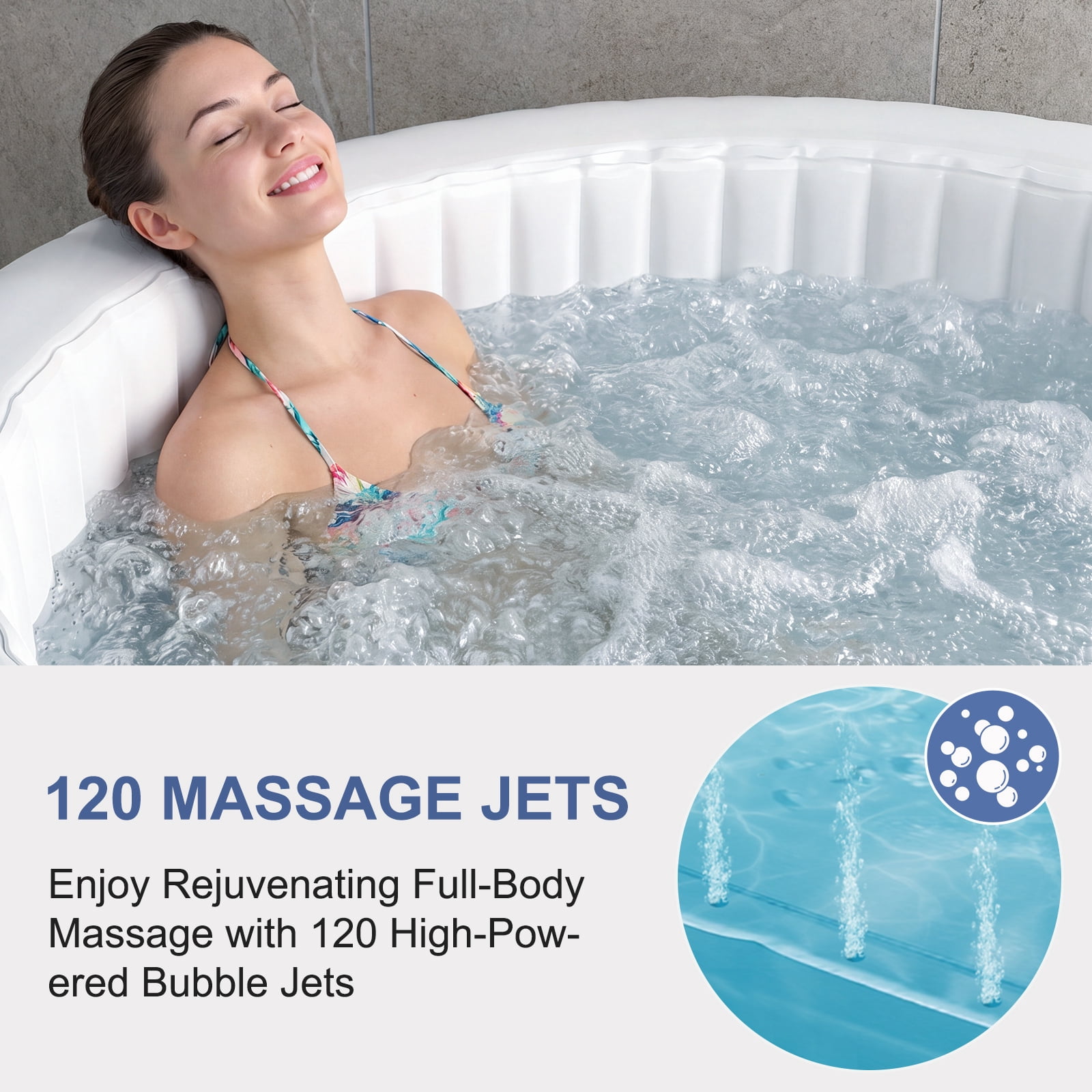 FICISOG Energy Efficient Inflatable Hot Tub Set, 4 Person 71" Outdoor Round Hot Tub SPA Pool with Bubble Jets, Filters, Heater Pump, Insulated Tub Cover and EVA Mat, Portable Outdoor Family Pool