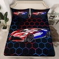 thumbnail image 2 of Manfei Racing Car Twin Sheet Sets,Modern Geometric Hockeycomb Twin Fitted Sheet,Red Blue Black Flat Sheet For Boys Kids,Ultra Soft Home Decor,3pcs, 2 of 7