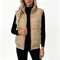 thumbnail image 5 of Lcziwo Women's Puffer Vest Stand Collar Zip Up Solid Jackets Lightweight Sleeveless Quilted Padded Warm Outerwear with Pockets Khaki,L, 5 of 8