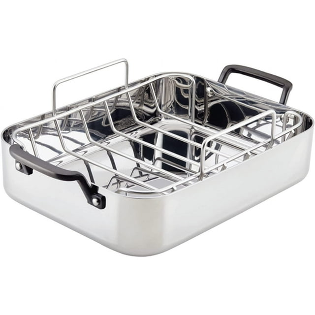 KitchenAid - 5-Ply Clad Polishd Stainless Steel Roasting Pan with Removable Rack (38 x 29cm/15 x 11.5in)