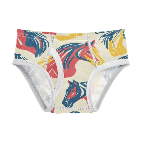 Cotton Triangle Briefs 2T-8Y, Comfortable Breathable Safety Standard Toddler & Little Kids Underwear Horses Pattern
