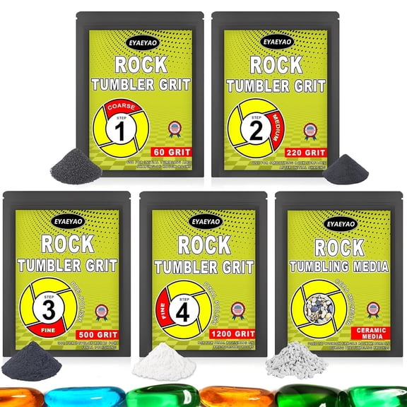 Rock Tumbler Grit and Ceramic Tumbling Media 2 Pounds, Polish Up to 13 lbs. of Rocks, Polish Refill Media Kit, Compatible with Any Tumbler (4 Step Tumbling Media)