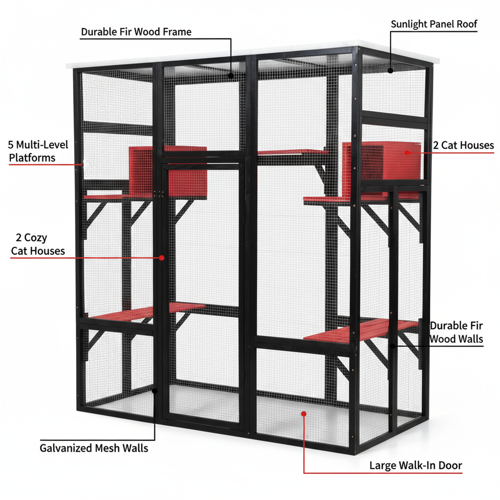 Large Catio Outdoor Cat Enclosure Window, 4 Tier Indoor House for Cats with Waterroof Roof, 2 Resting Rooms, 5 Platforms,Outdoor Catio Patio with Balcony,Gothic