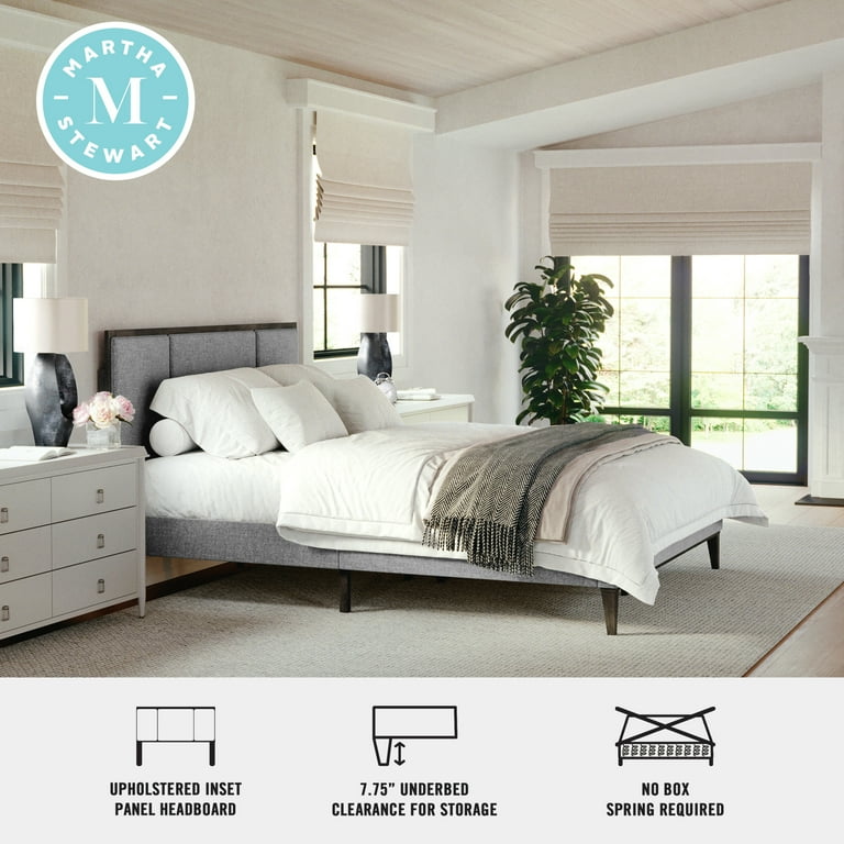Martha Stewart Queen Jett Solid Wood Platform Bed Gray Brown