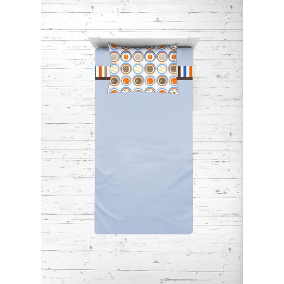 Bacati - Mod Sports 3-Piece 100% Cotton Percale Toddler Sheet Set, Blue