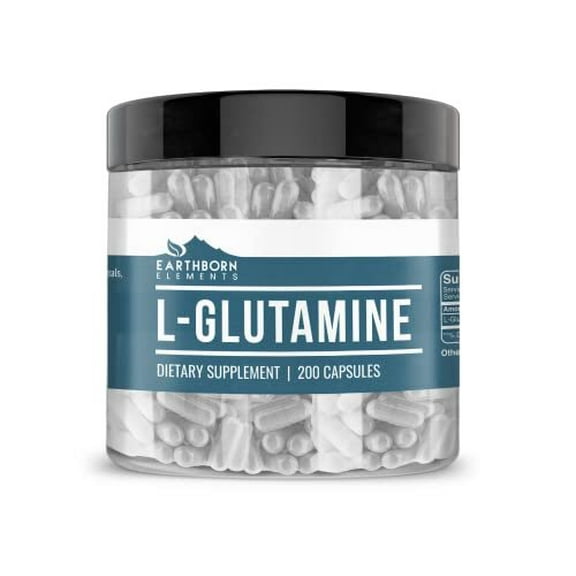 Earthborn Elements L-Glutamine 200 Capsules, Pure & Undiluted, No Additives