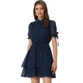 thumbnail image 1 of Vestido A Capas De Gasa Con Cordón Floral Cuello Peter Pan Para Mujer Azul Oscuro M, 1 of 5