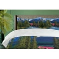 thumbnail image 4 of Ambesonne Landscape Duvet Cover Set, River Log Lake Village, 2-Calking, Green Blue and Dark Pink, 4 of 7