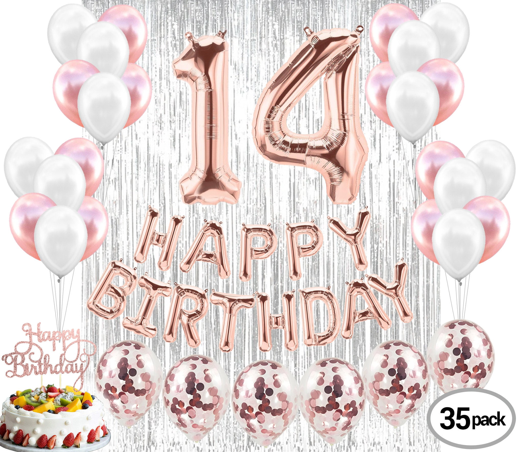 14th Birthday Decorations Party Supplies and Rose Gold Party Decorations Banner Props Photos Fourteen Birthday Party Supplies Princess White