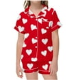 thumbnail image 2 of Auroural Kids Pajama Shorts Girls Button Front Pajama Top & Shorts Set, Heart Shaped Print， 2-Piece, Sizes 2-14 & Plus, 2 of 6