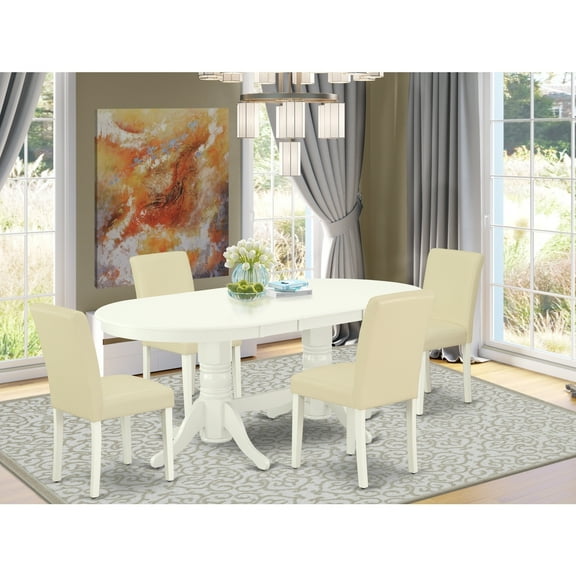 Tuscan Dining Set 5pc Oval Table w/ Leaf & 4 Parsons Chairs - 40x76 Inch