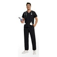 thumbnail image 4 of Men's Workwear Scrubs 2-Piece Uniform Set, Solid Color Cross V-Neck Short Sleeve Pocket Tee and Pants, For Medical Nursing Professionals,Black,L, 4 of 5
