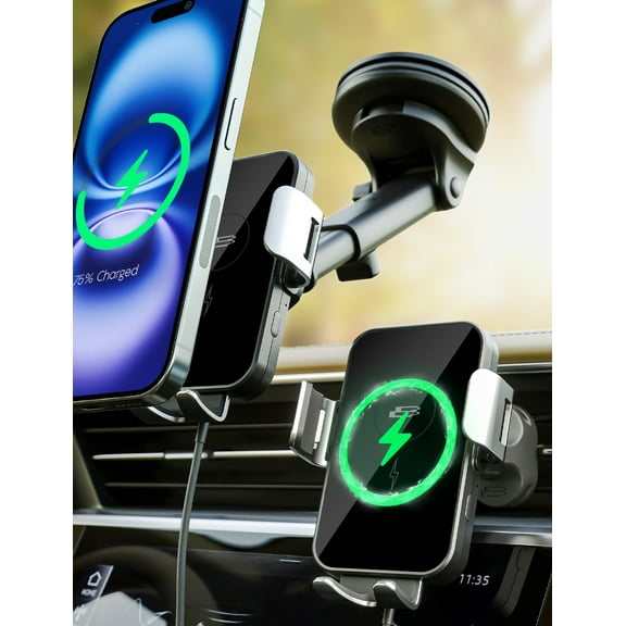 Open Box Bracketron PwrUp Automatic Universal 15W Qi Fast Wireless Charging 3 in 1 Dashboard Windshield and Vent Mount