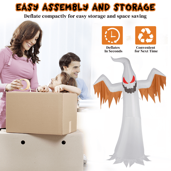 Alvantor 11.8 ft Giant Ghost Halloween Inflatable with 4 Built-in Lights and Flashing Red Eyes, White