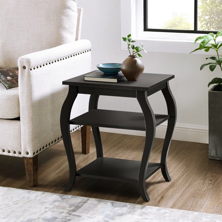 Traditional Black End Table With 2 Shelves And Wooden Structure For Home Use Square Materials Living Area Decoration