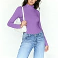 thumbnail image 6 of FEIJIBA T Shirts for Women Solid Color High Neck Regular Long Sleeve Crewneck Shirt Going Out Tops Light Violet, 6 of 7