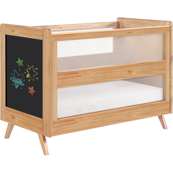 BreathableBaby Breathable Mesh 3-in-1 Convertible Crib, Beech & Chalkboard, Greenguard Gold Certified