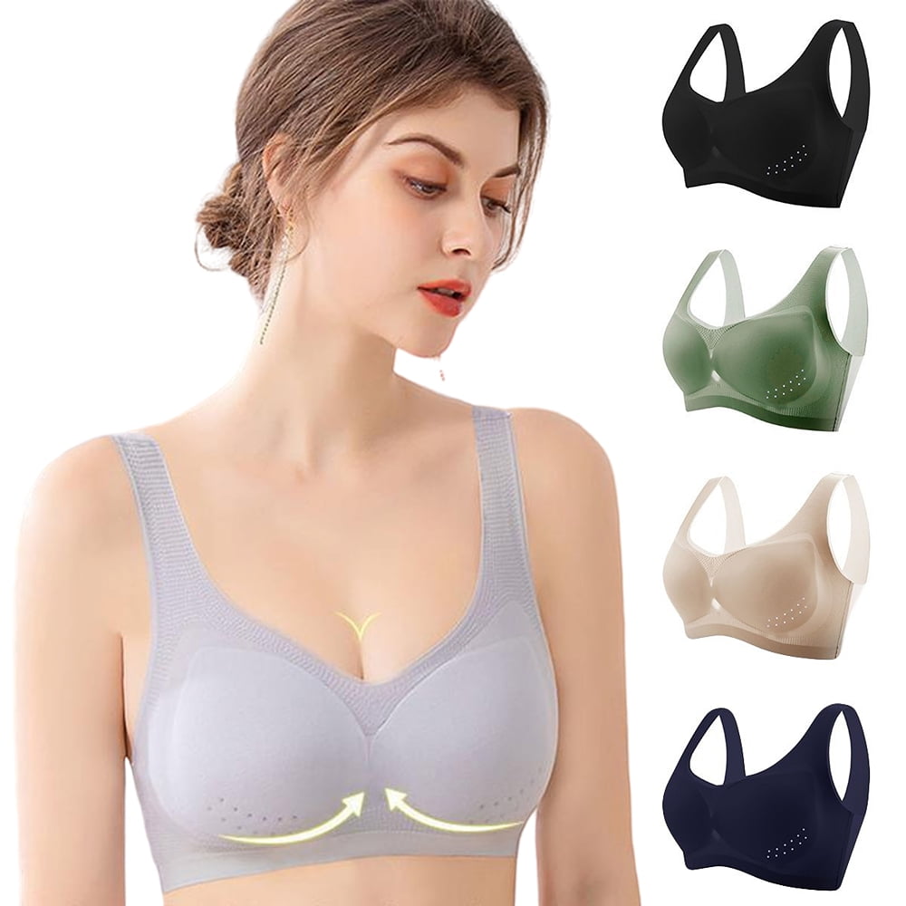 TQWQT Bras for Women Plus Size Wirefree Comfortable Padded Lift Push Up  Thin Soft Back Smoothing Bra,Complexion L