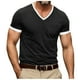 thumbnail image 1 of Camiseta de cuello en V para hombre, de color liso, manga corta, diseño con bolsillo cosido, prenda informal para el día a día, confeccionada en tejido de poliéster ligero, 1 of 5