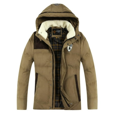 Elecmall Men Hooded Zipper Coat Winter Jacket Warmer Casual Leisure Cotton Outwear Elec