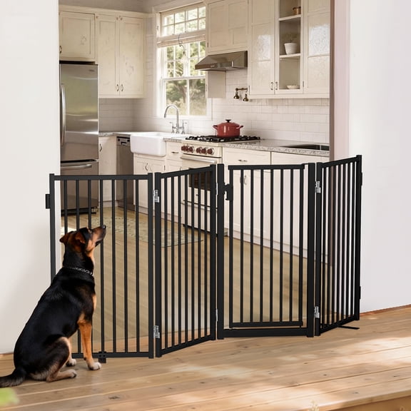 Dog Gate, Domipet Pet Gate Freestanding, Extra Wide Dog Gate 32''Height Pet Playpen for Doorways, Black