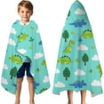 thumbnail image 3 of LightBlue Cartoon Dinosaurs Trees Clouds Pattern Hooded Bath Towel，60"x35" for Ages 3 To 12 Kids, Quick Dry Lightweight Soft Microfiber Hood Beach Towel Cover Up for Kids, 3 of 7