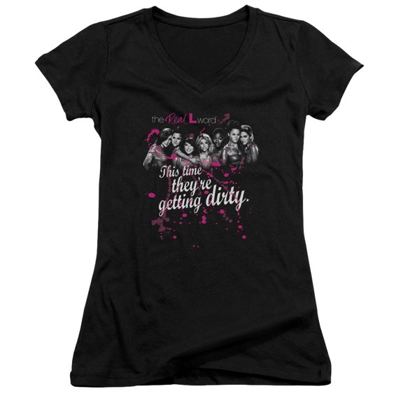 The Real L Word Dirty Junior Women's V-Neck T-Shirt Black