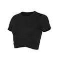 thumbnail image 5 of ZXSXSY Women Cross Bandage Workout Short Sleeves Crew Neck Crop Yoga Top, 5 of 5