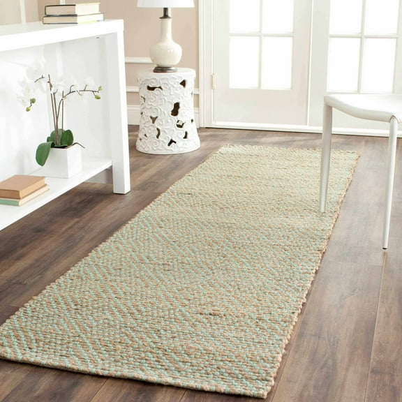 SAFAVIEH Natural Fiber Braxton Braided Jute Runner Rug, Natural/Green, 2'6" x 10'