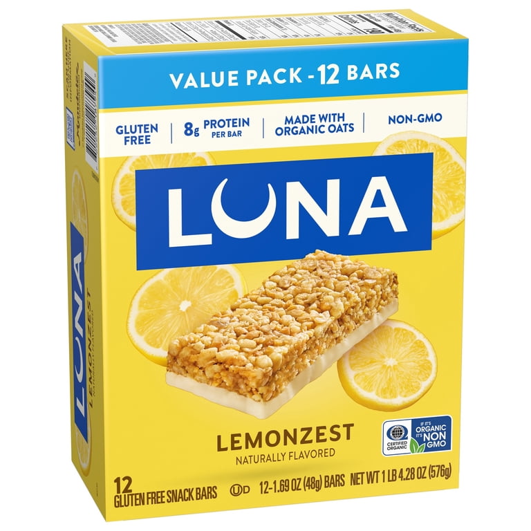 LUNE【全フレーバー】 LUNA LemonZest Gluten Free Protein Snack Bars 12ct with 8g of