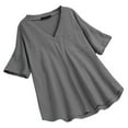 thumbnail image 1 of Pompotops Mode Femme Col en V Été Manches Courtes Blouse T-Shirt Décontracté Poches Solides Hauts, 1 of 3