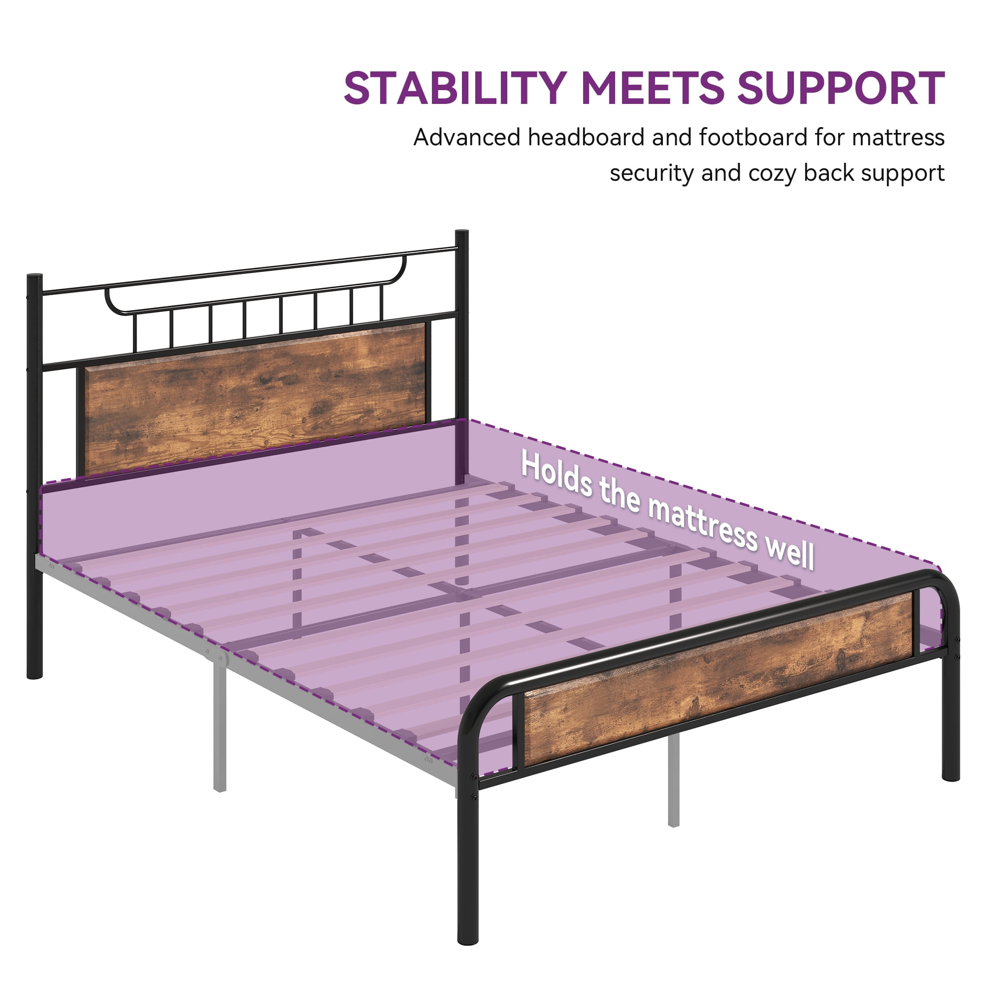 Uforic Farmhouse Queen Metal Platform Bed Frame with Headboard & Soundproof Cotton, Black