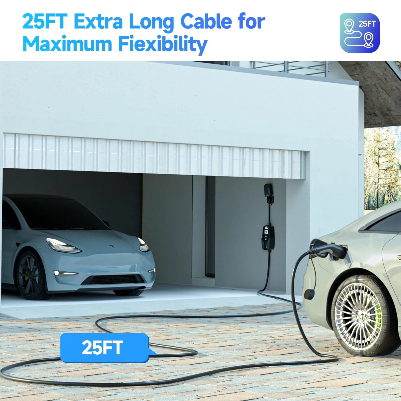 Level 2 EV Charger 40 Amp, Portable EV Charging Station 240V 9.6kW with NEMA 14-50P, 25FT Cable, Adjustable Current & Delay Timer, J1772 Electric Car Charger for BEVs/PHEVs