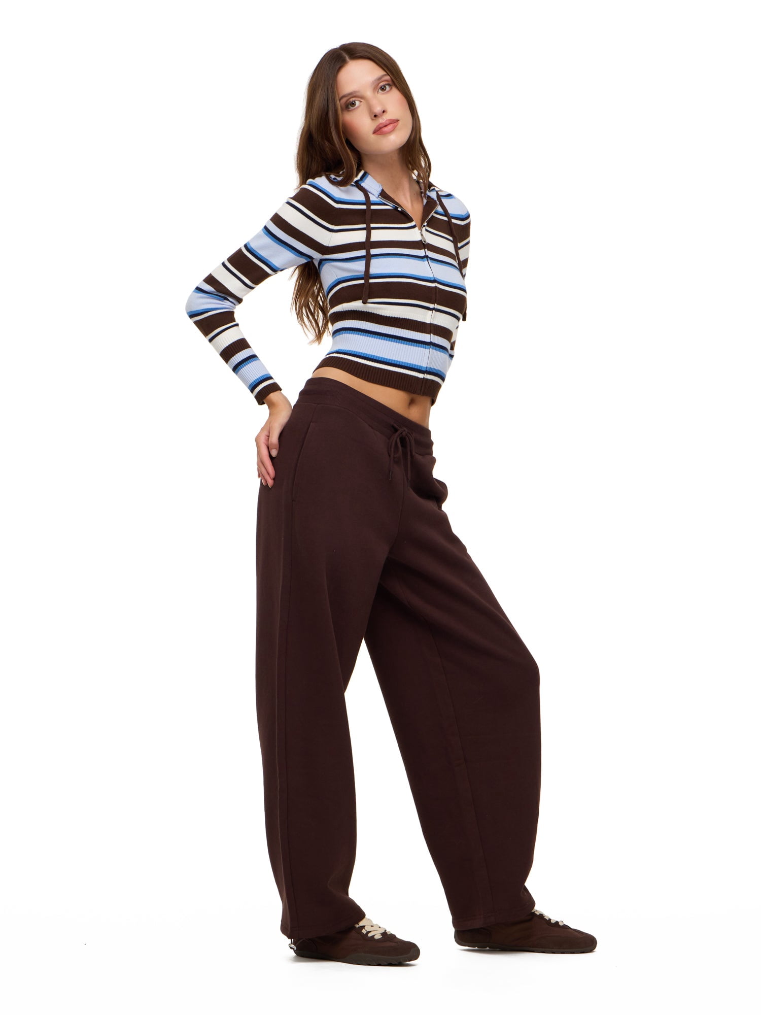 Forever 21 Women's Barrel Leg Joggers with Drawstring Waist and Bungee Hem, Fleece Balloon Pants with Side Pockets, Brown, XXS-XXL